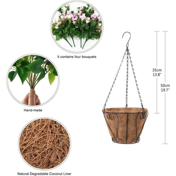 ArtificialVine Plant Hanging Basket,Hanging Basket Silk HangingFlowers in Basket - Picture 5 of 6
